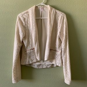 Cream lace blazer w/ zippers. Super cute.